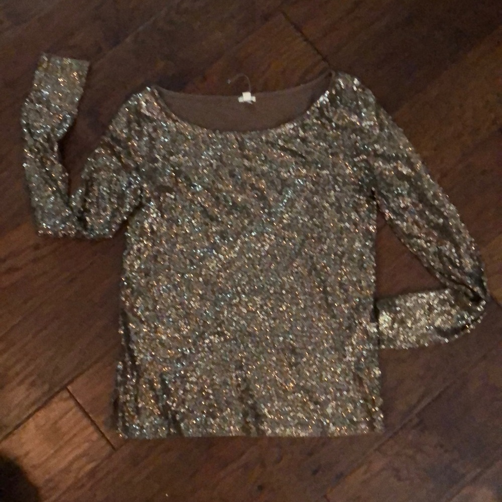 New J Crew golden sparkle sequin long sleeve top